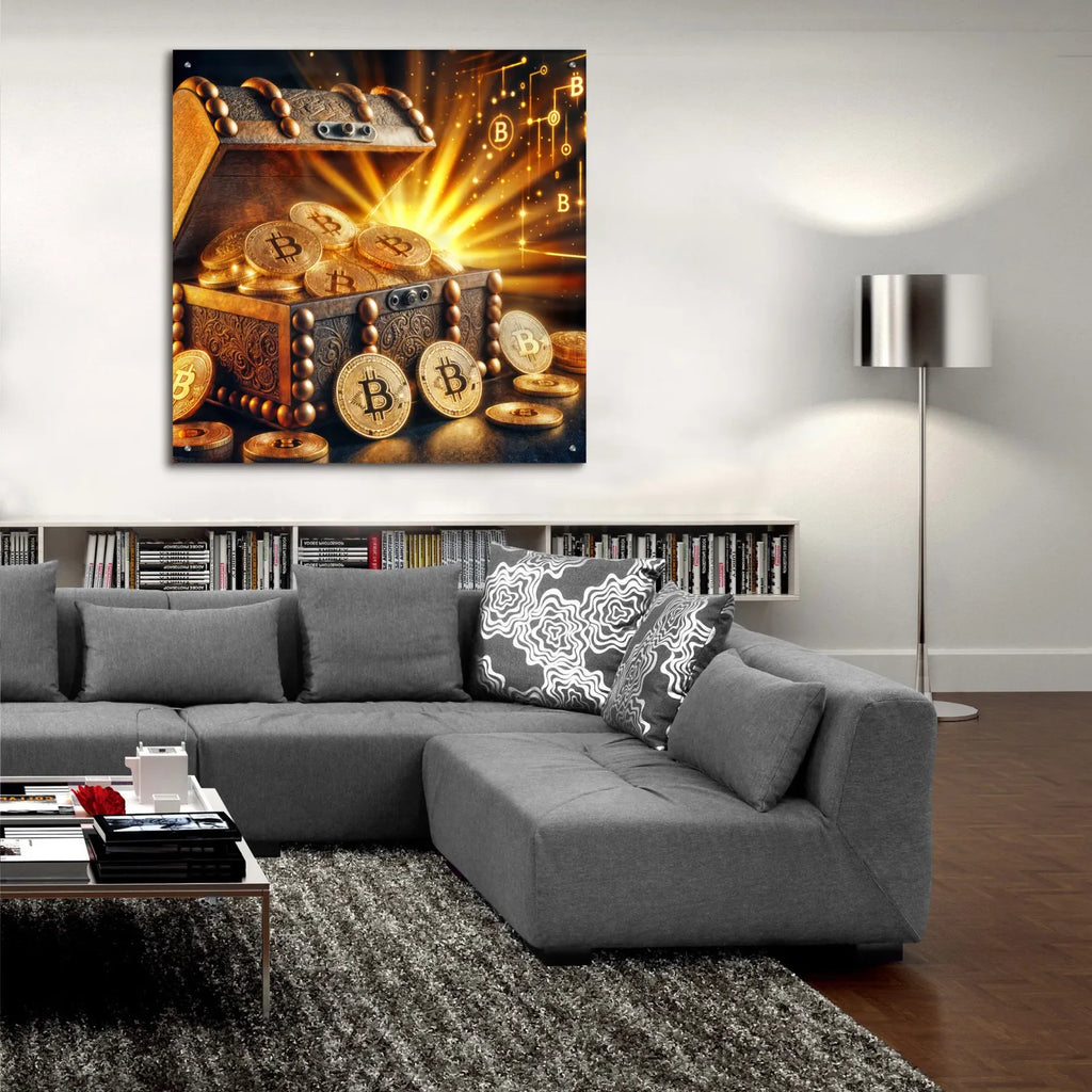 Bitcoin Gold Treasure Chest by Rey Klimt - 36x36 acrylic wall art in a room
