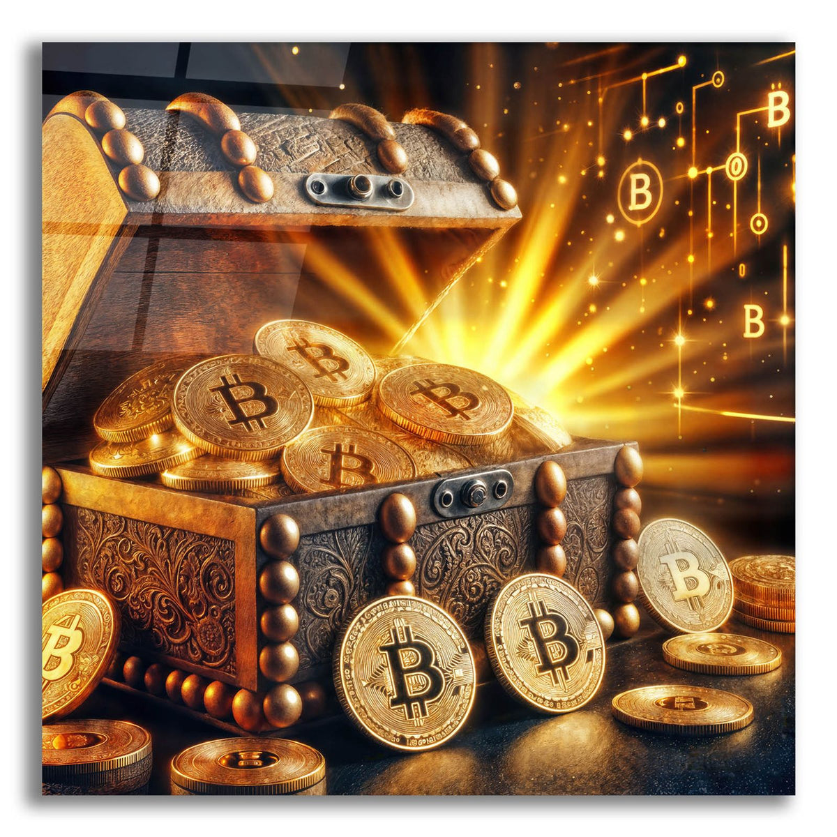 Bitcoin Gold Treasure Chest by Rey Klimt acrylic glass wall art
