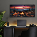 Campfire In Mountains At Sunset by Rey Klimt - 48x24 acrylic wall art in a room