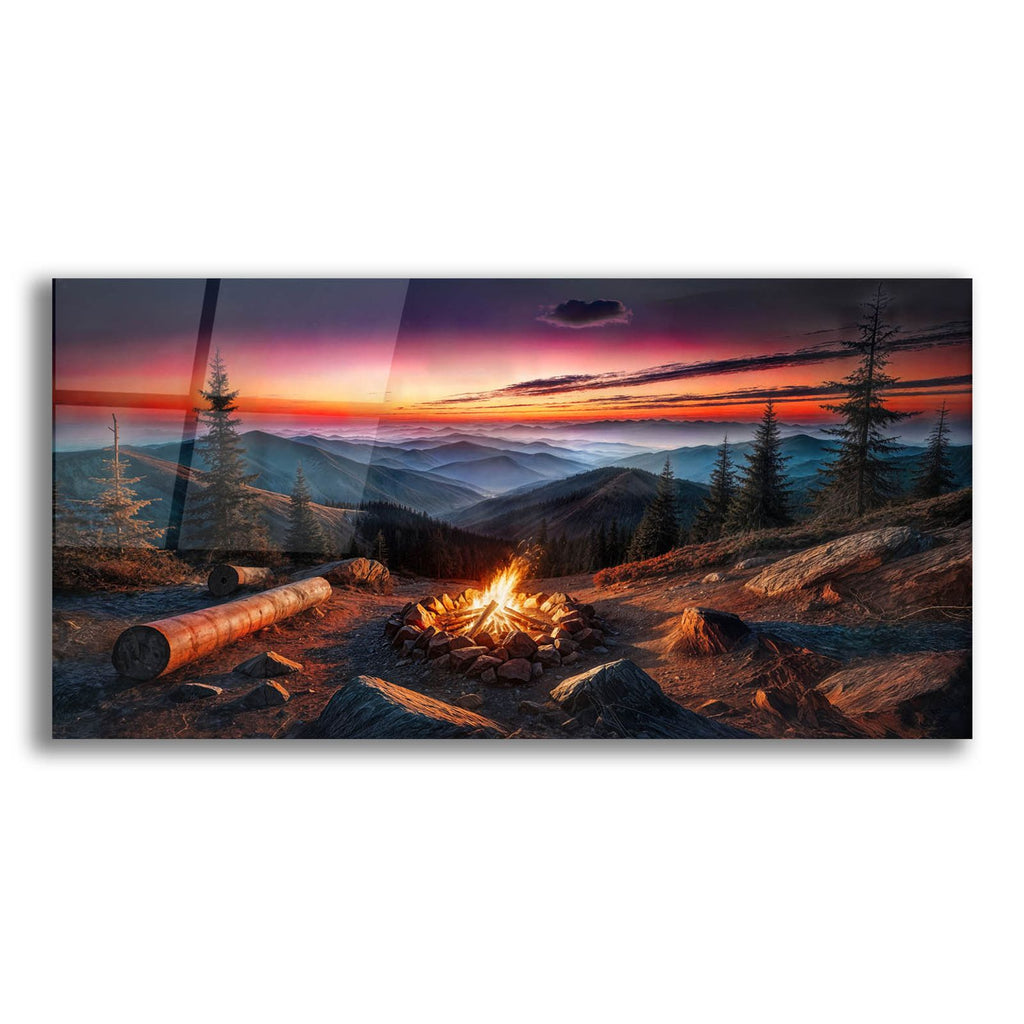 Campfire In Mountains At Sunset by Rey Klimt acrylic glass wall art