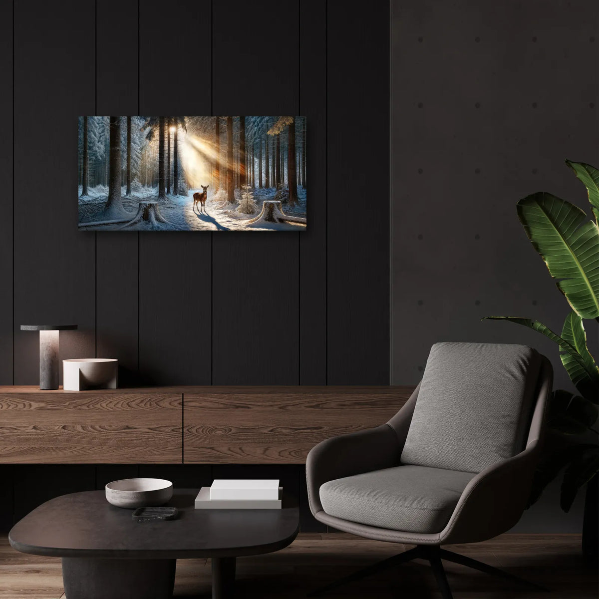 Deer Winter Forest by Rey Klimt - 24x12 acrylic wall art in a room