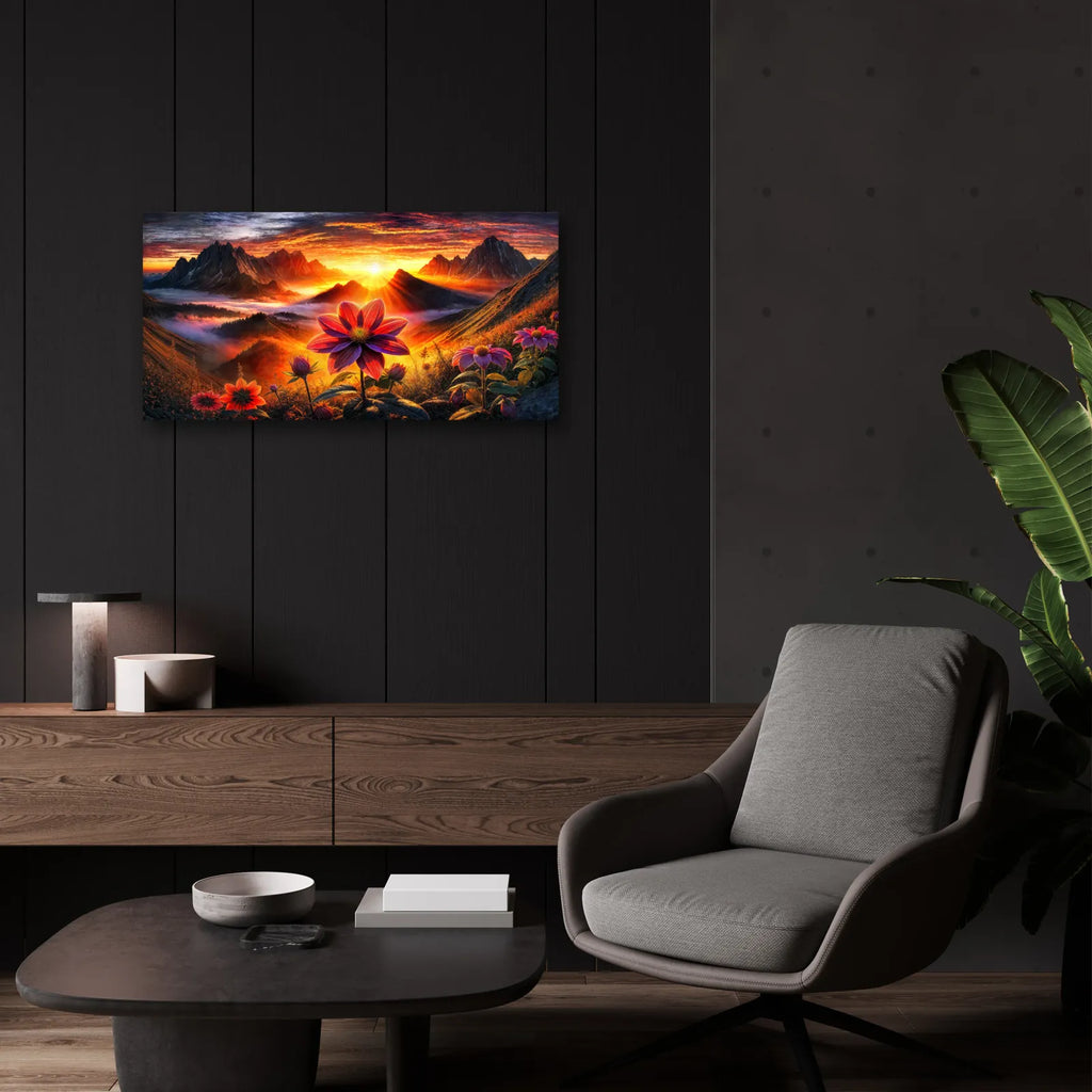 Flower & Mountain Sunrise by Rey Klimt - 24x12 acrylic wall art in a room