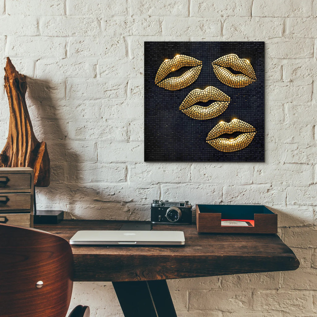 Gold Kisses Mosaic by Rey Klimt - 12x12 acrylic wall art in a room