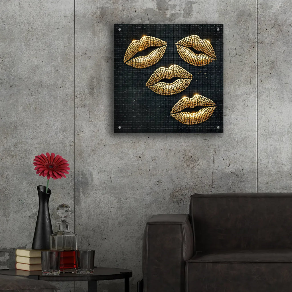 Gold Kisses Mosaic by Rey Klimt - 24x24 acrylic wall art in a room