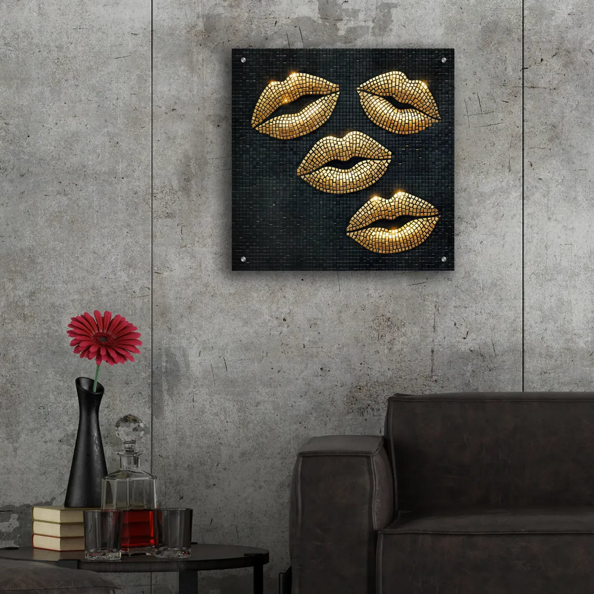 Gold Kisses Mosaic by Rey Klimt - 24x24 acrylic wall art in a room