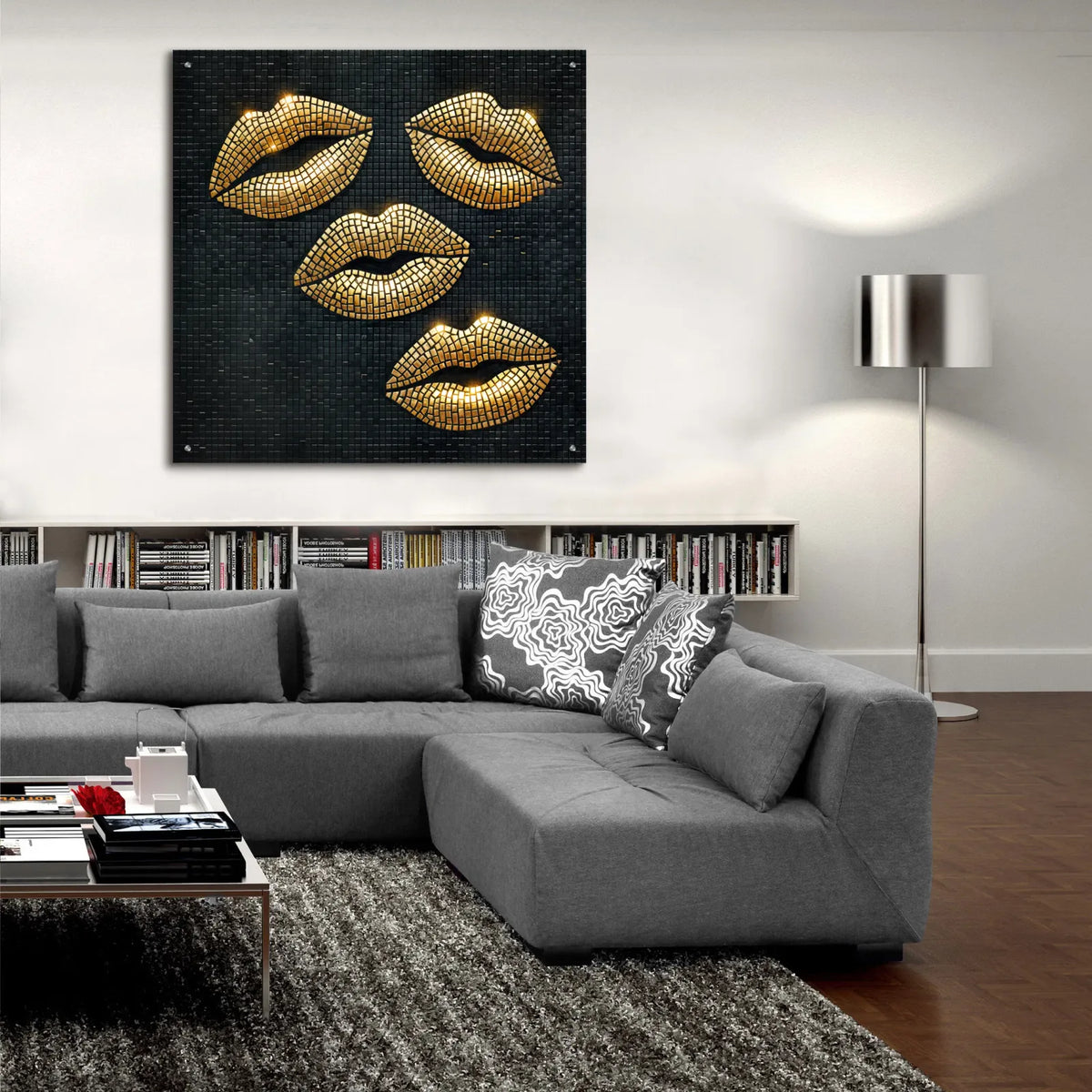 Gold Kisses Mosaic by Rey Klimt - 36x36 acrylic wall art in a room