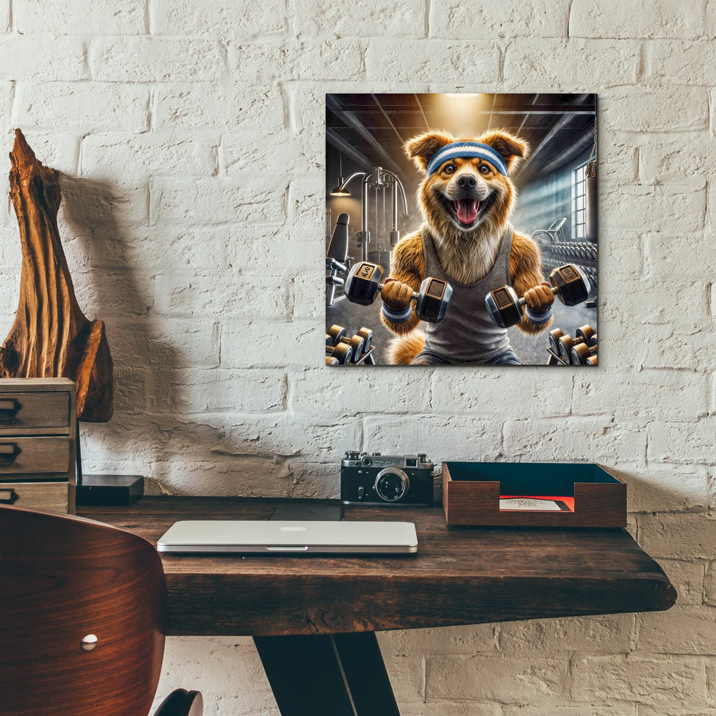 Gym Dog by Rey Klimt - 12x12 acrylic wall art in a room