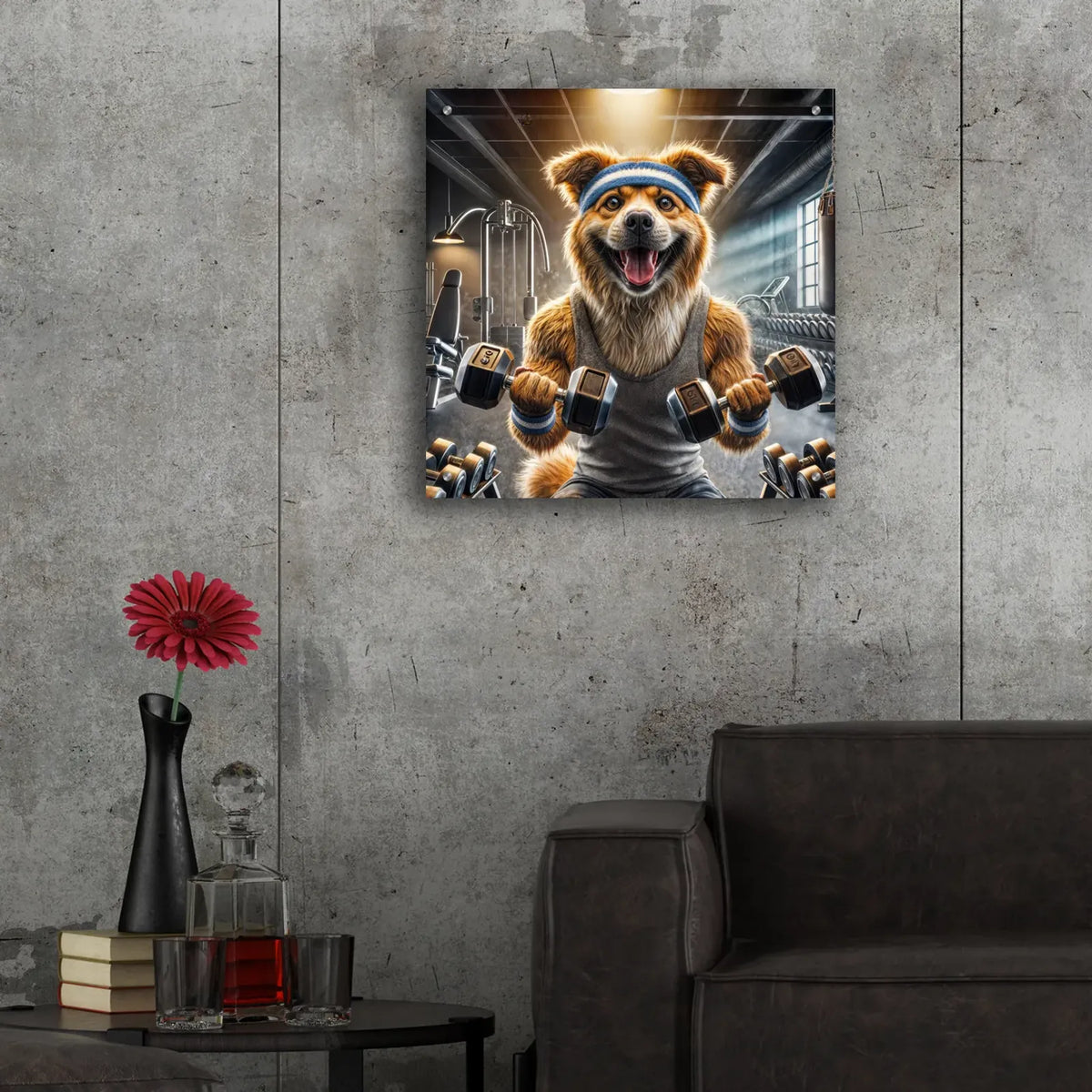 Gym Dog by Rey Klimt - 24x24 acrylic wall art in a room