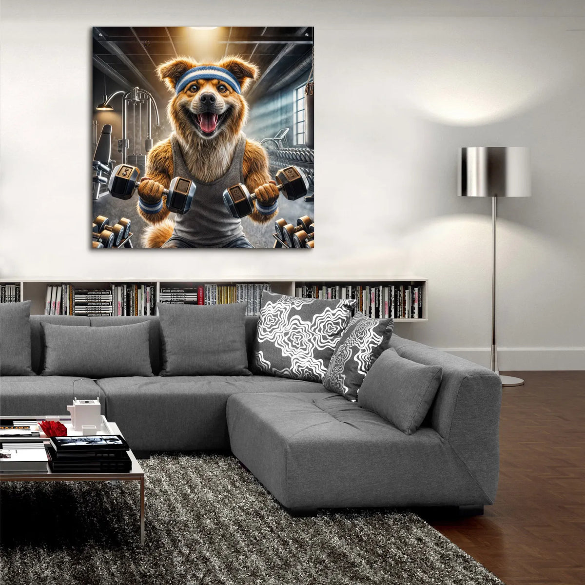 Gym Dog by Rey Klimt - 36x36 acrylic wall art in a room
