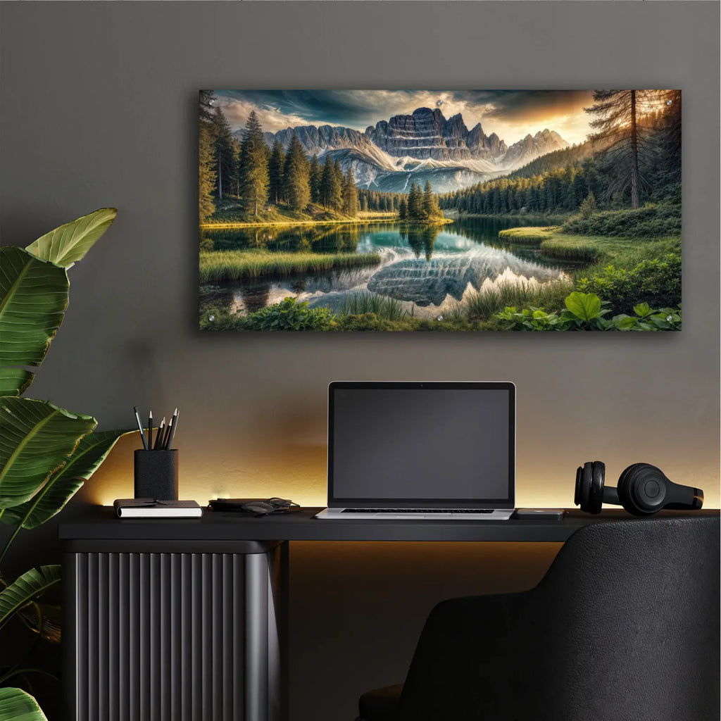 Lago D'antorno, Italian Dolomites by Rey Klimt - 48x24 acrylic wall art in a room
