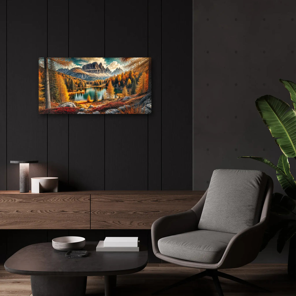 Lago Federa - Fall Landscape by Rey Klimt - 24x12 acrylic wall art in a room