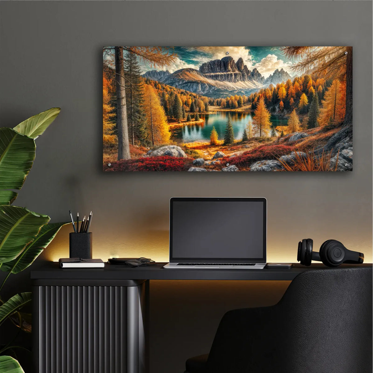 Lago Federa - Fall Landscape by Rey Klimt - 48x24 acrylic wall art in a room