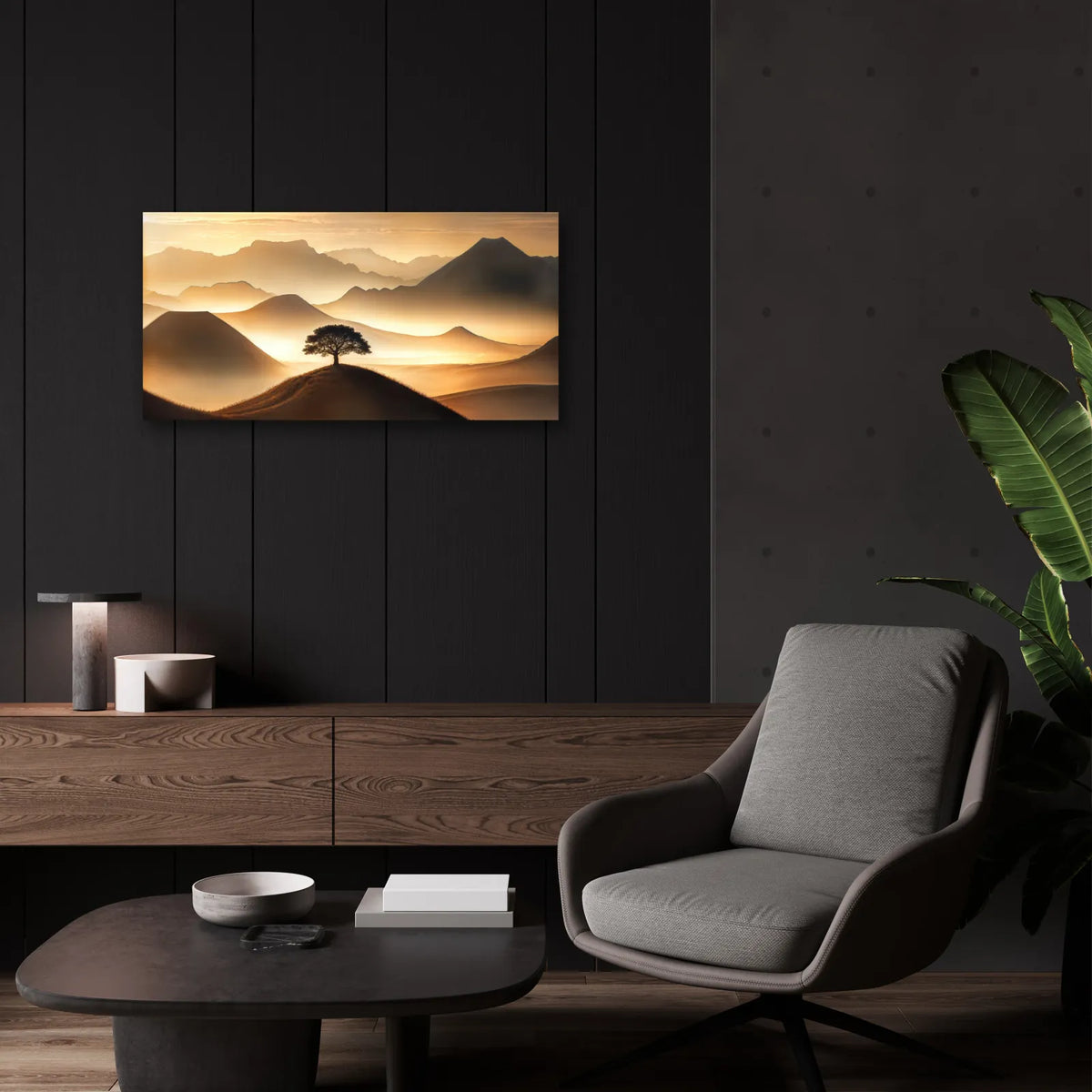 Lone Tree In Mountains by Rey Klimt - 24x12 acrylic wall art in a room