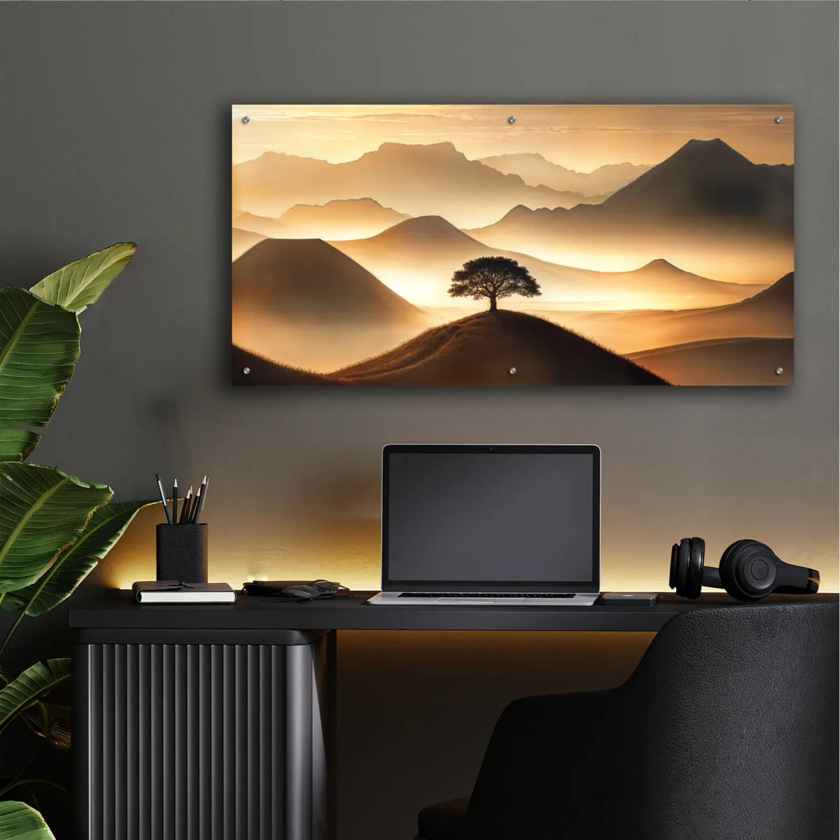 Lone Tree In Mountains by Rey Klimt - 48x24 acrylic wall art in a room