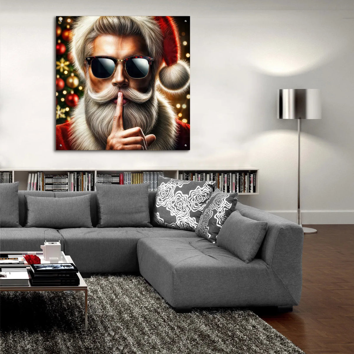 Modern Santas Secrets by Rey Klimt - 36x36 acrylic wall art in a room