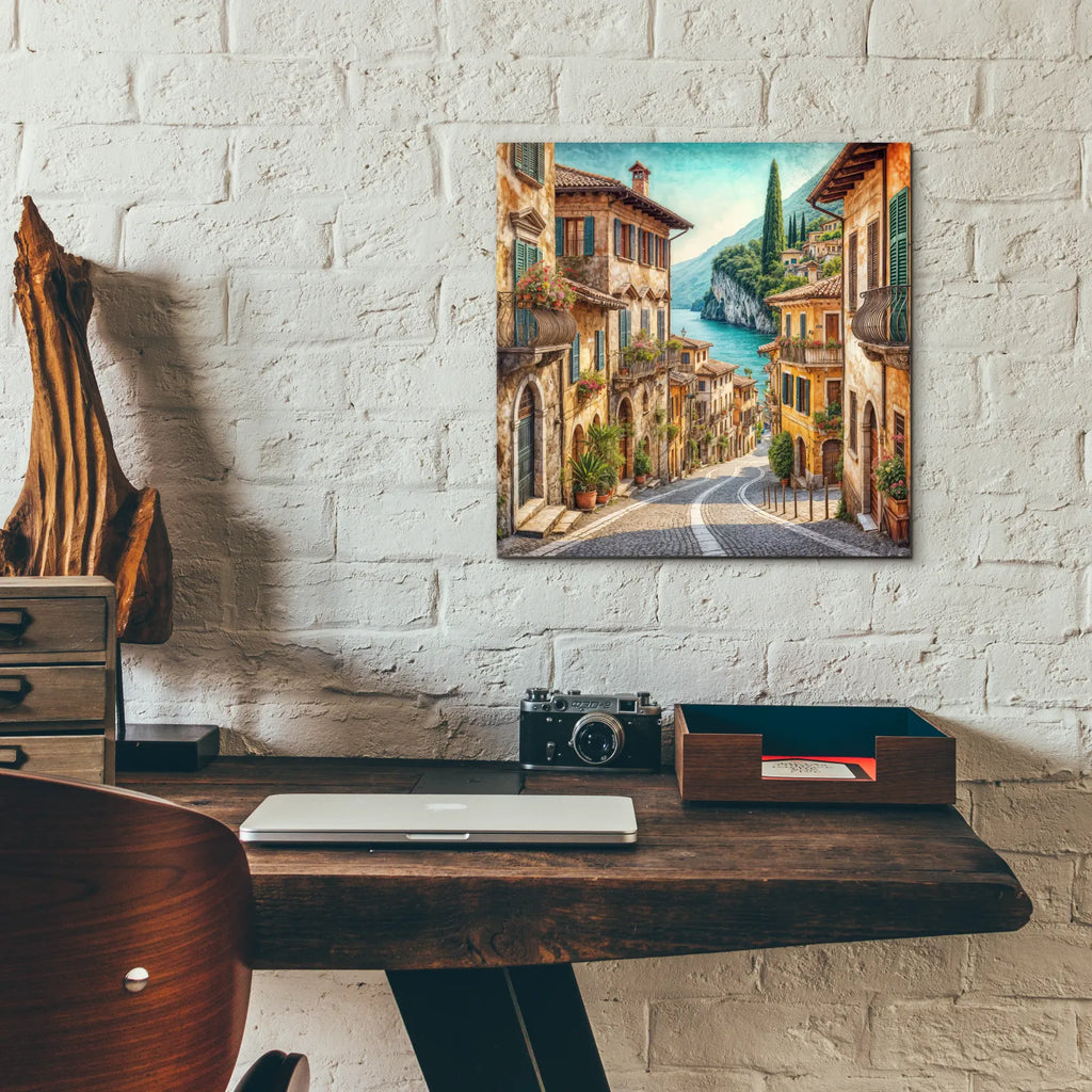 Old Town Street In Mediterranean by Rey Klimt - 12x12 acrylic wall art in a room