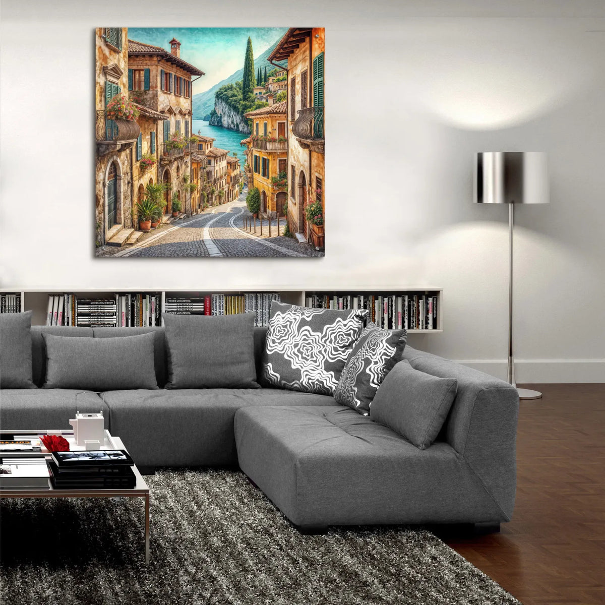 Old Town Street In Mediterranean by Rey Klimt - 36x36 acrylic wall art in a room