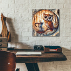 Owl And Coffee by Rey Klimt - 12x12 acrylic wall art in a room