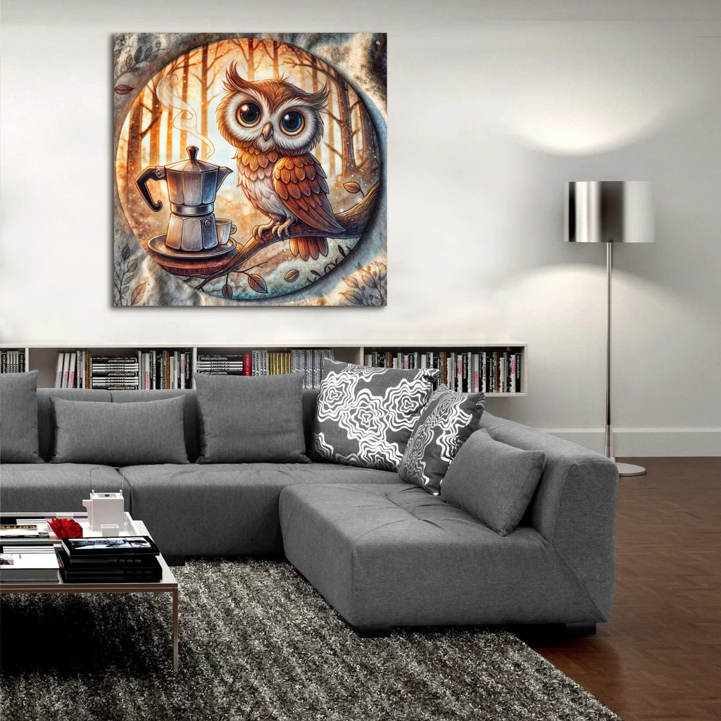 Owl And Coffee by Rey Klimt - 36x36 acrylic wall art in a room