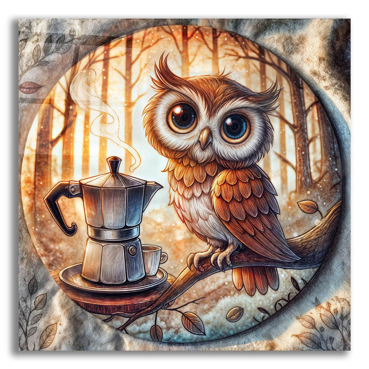 Owl And Coffee by Rey Klimt acrylic glass wall art