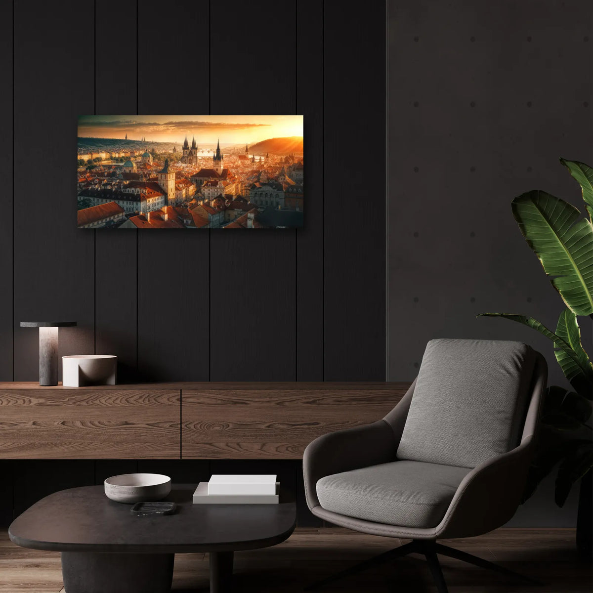 Prague Rooftops by Rey Klimt - 24x12 acrylic wall art in a room