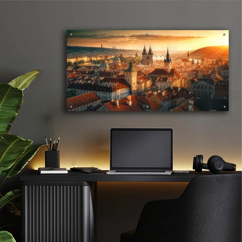Prague Rooftops by Rey Klimt - 48x24 acrylic wall art in a room
