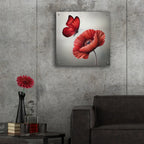 Red Butterfly And Blooming Red Poppy Flower by Rey Klimt - 24x24 acrylic wall art in a room