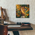 Rustic Door In Sunflowers by Rey Klimt - 12x12 acrylic wall art in a room