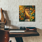 Rustic Door In Sunflowers by Rey Klimt - 12x12 acrylic wall art in a room
