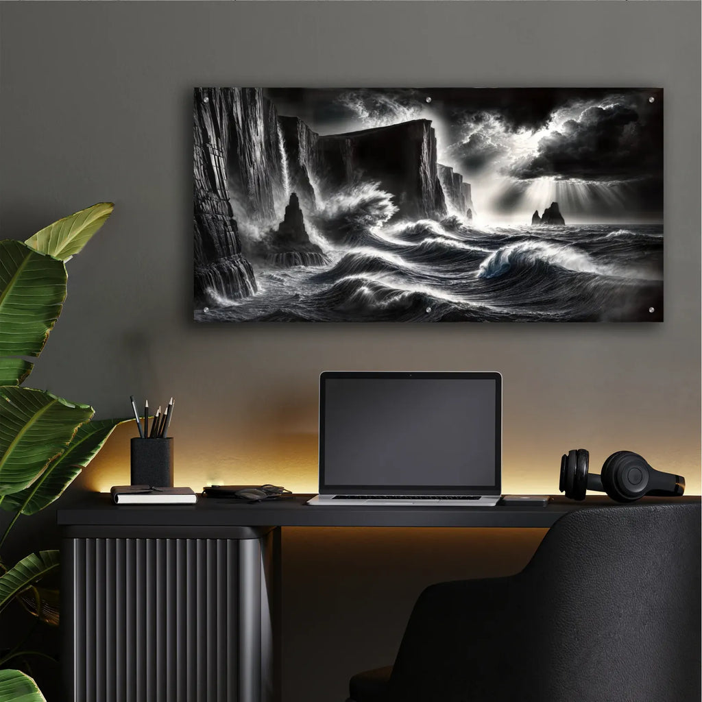 Storm B&w by Rey Klimt - 48x24 acrylic wall art in a room