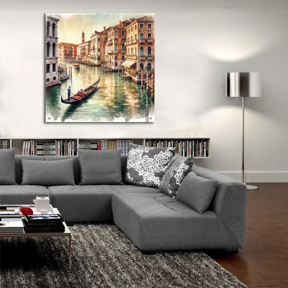 Venice Italy Watercolor Square by Rey Klimt - 36x36 acrylic wall art in a room