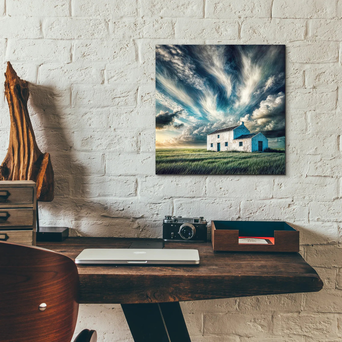 White House In A Field by Rey Klimt - 12x12 acrylic wall art in a room