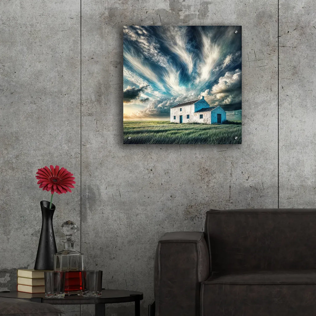 White House In A Field by Rey Klimt - 24x24 acrylic wall art in a room