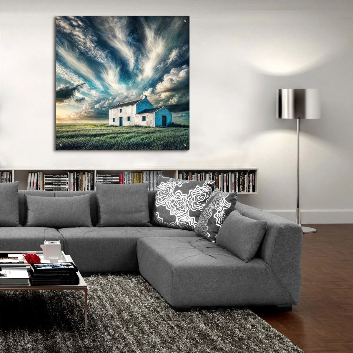 White House In A Field by Rey Klimt - 36x36 acrylic wall art in a room