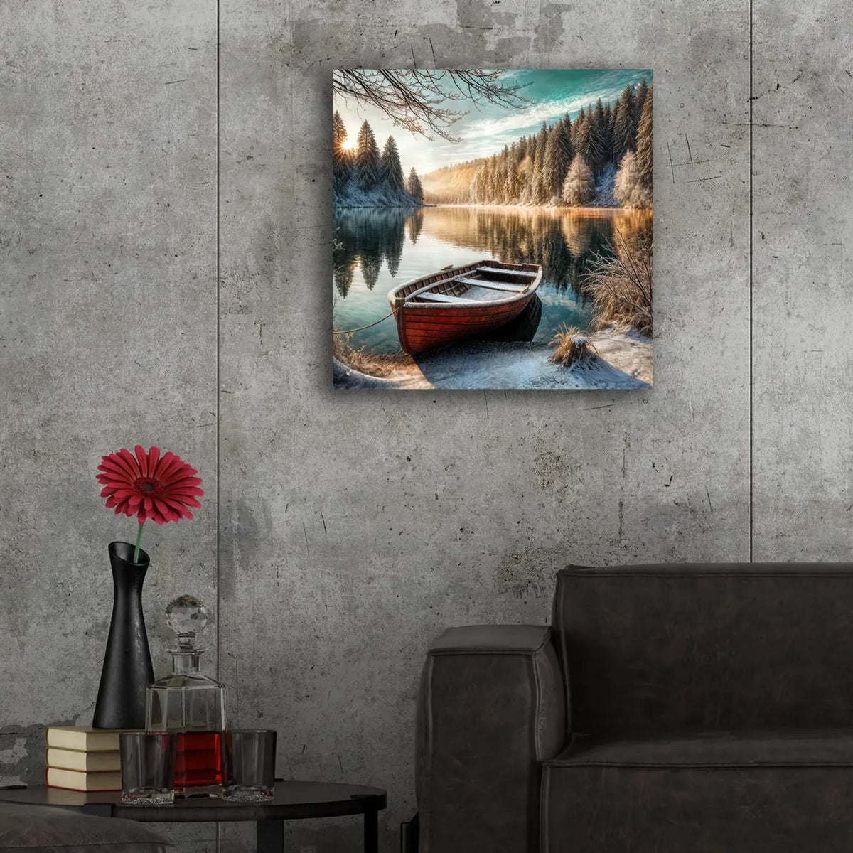Winter Morning On Mountain Lake by Rey Klimt - 24x24 acrylic wall art in a room