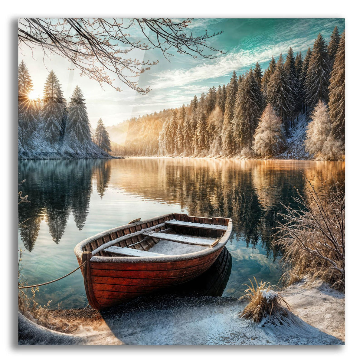 Winter Morning On Mountain Lake by Rey Klimt acrylic glass wall art
