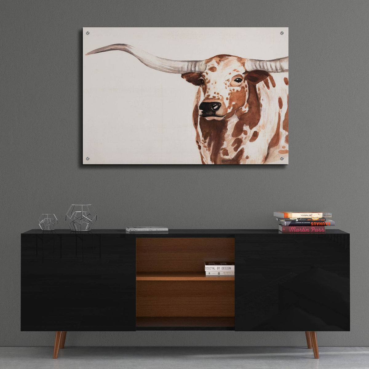 Spotted Steer 2 by Annie Warren - 36x24 acrylic wall art in a room