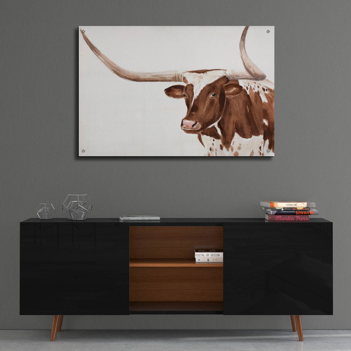 Spotted Steer 3 by Annie Warren - 36x24 acrylic wall art in a room