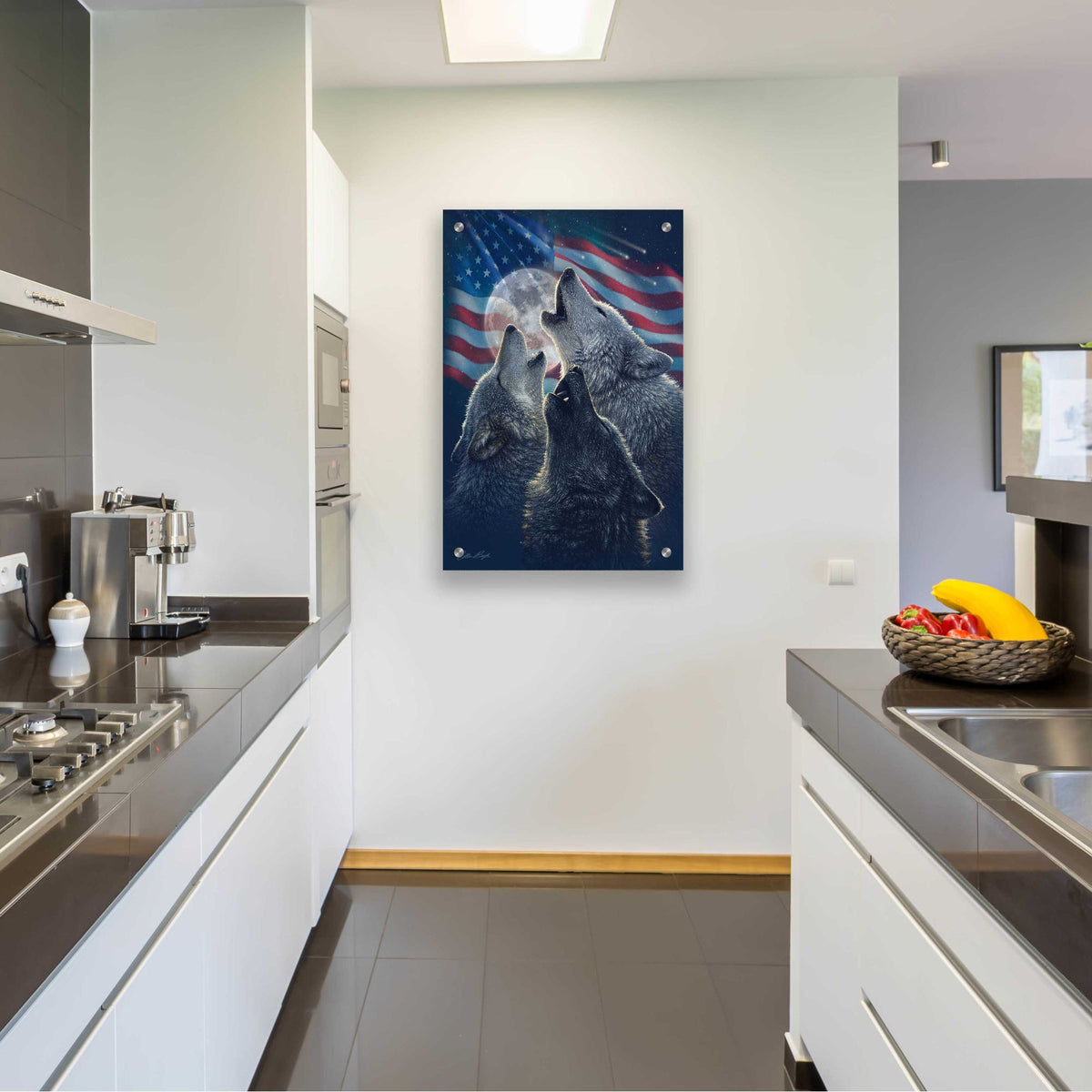 Epic Art 'Wolf Trinity Patriotic' by Collin Bogle Acrylic Glass Wall Art,24x36