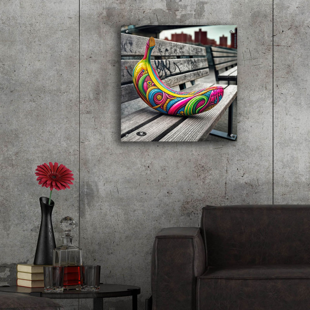 Banana On Bench by Rey Klimt - 24x24 acrylic wall art in a room