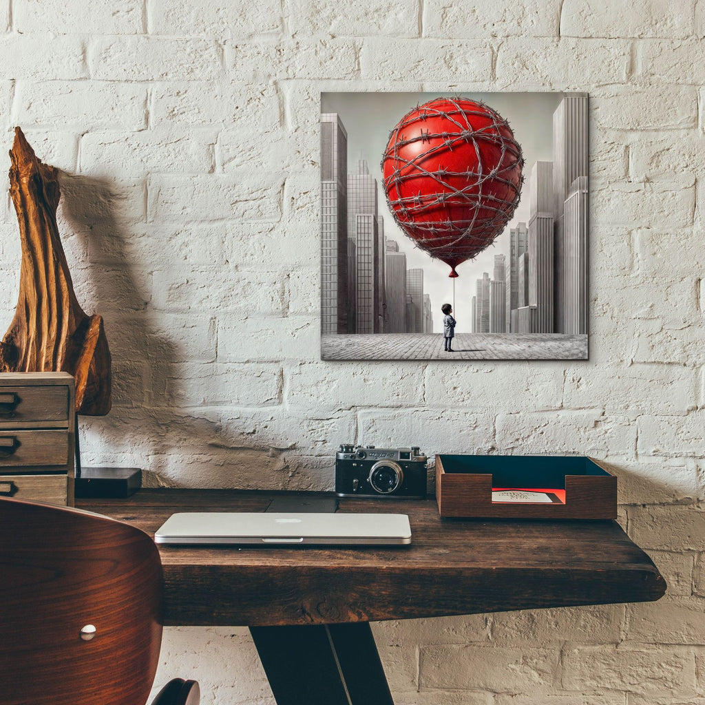 Barbwire Balloon by Rey Klimt - 12x12 acrylic wall art in a room