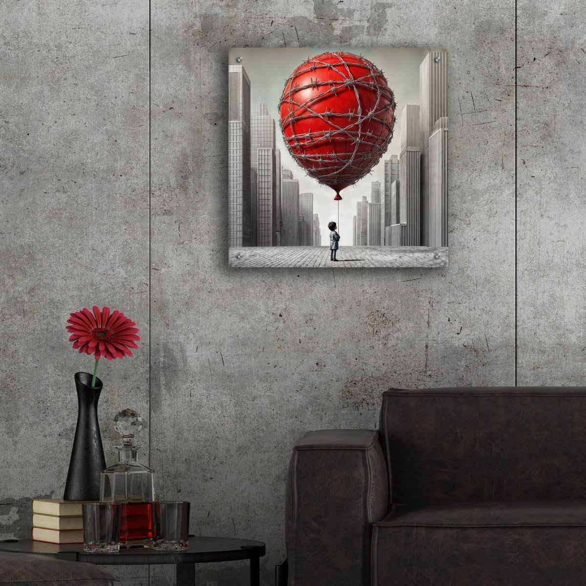 Barbwire Balloon by Rey Klimt - 24x24 acrylic wall art in a room