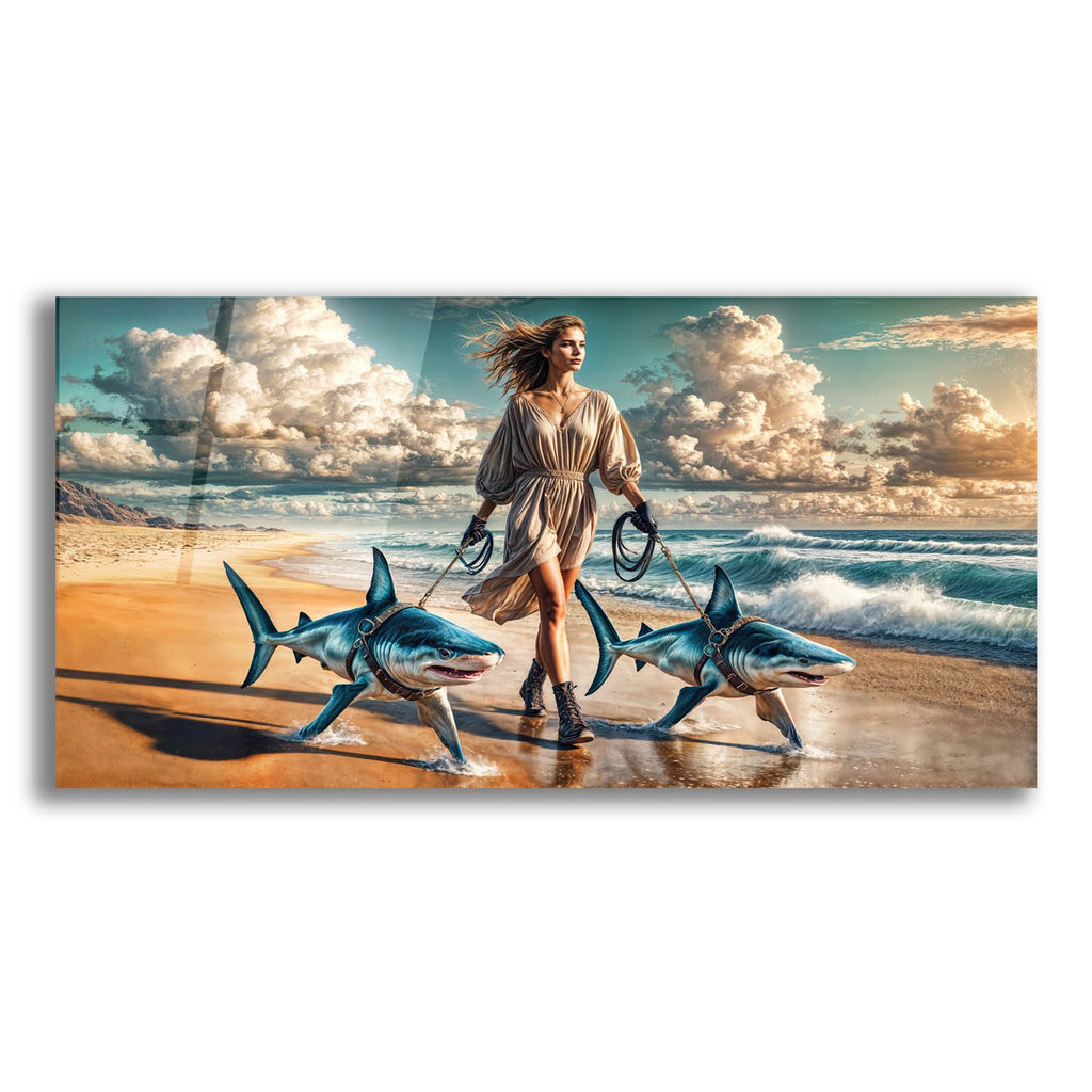 Beach Side Shark Walk by Rey Klimt acrylic glass wall art