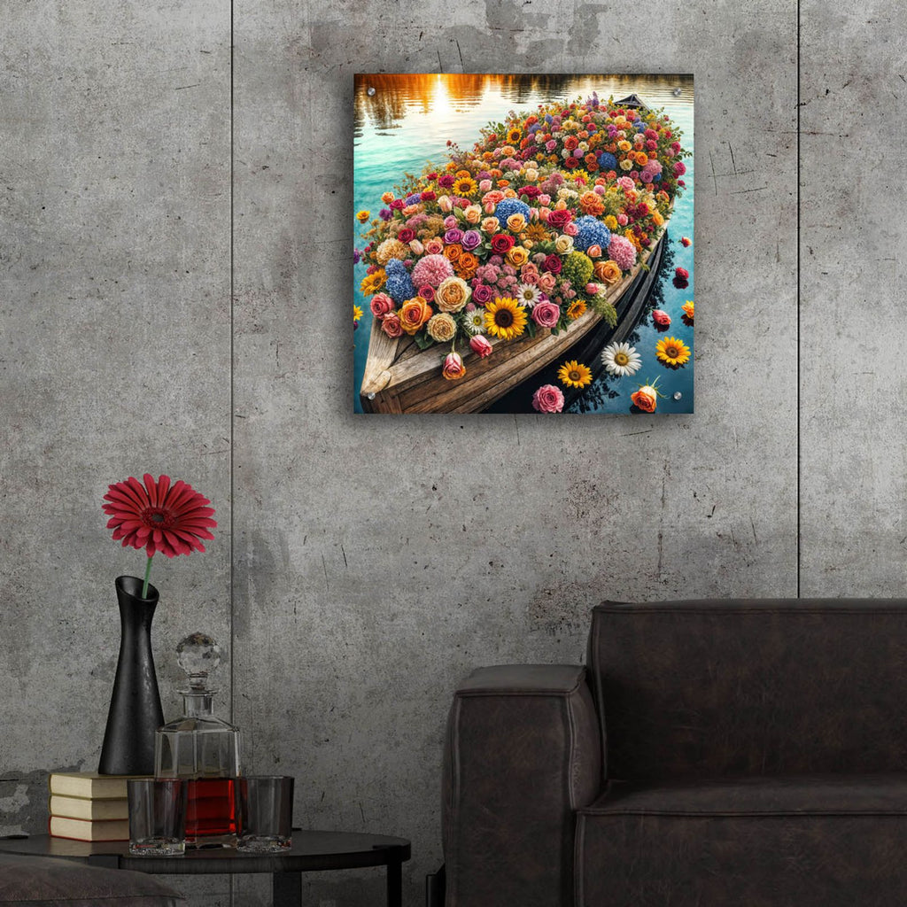 Boat Of Flowers by Rey Klimt - 24x24 acrylic wall art in a room