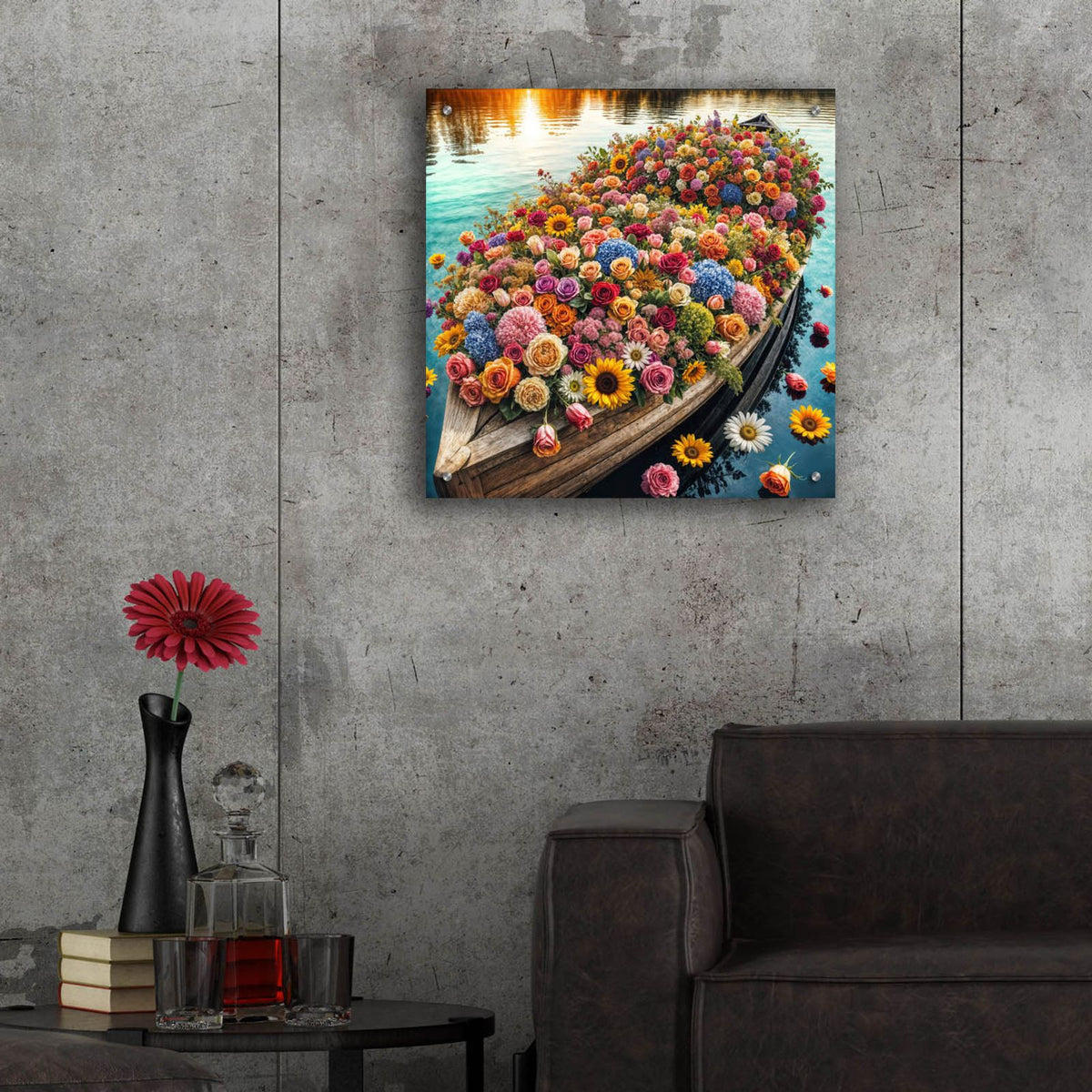 Boat Of Flowers by Rey Klimt - 24x24 acrylic wall art in a room