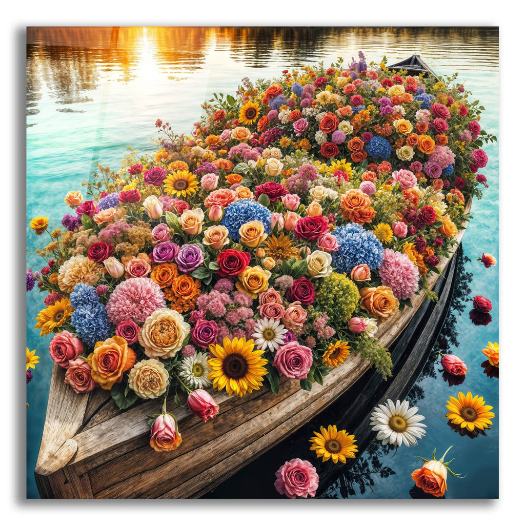 Boat Of Flowers by Rey Klimt acrylic glass wall art