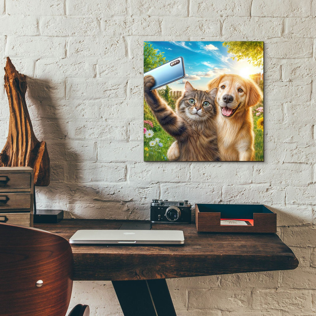 Cat And Dog - Friends Selfie by Rey Klimt - 12x12 acrylic wall art in a room