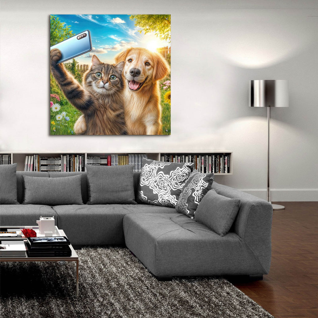 Cat And Dog - Friends Selfie by Rey Klimt - 36x36 acrylic wall art in a room