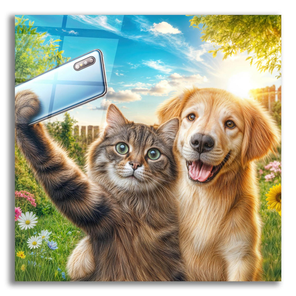 Cat And Dog - Friends Selfie by Rey Klimt acrylic glass wall art