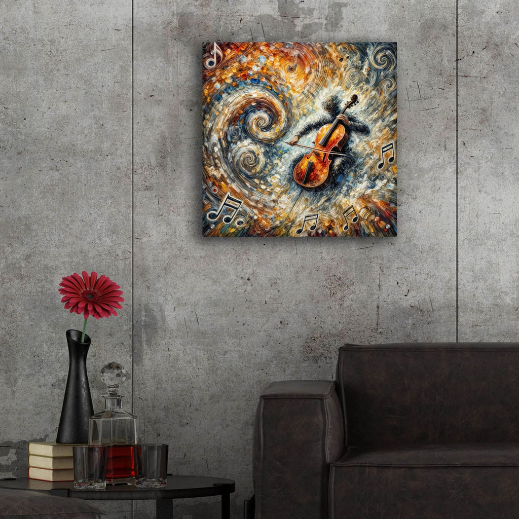 Cello Player Abstract by Rey Klimt - 24x24 acrylic wall art in a room